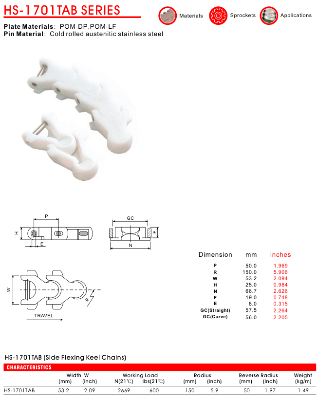 Цепь ящичная серии HS-1701TAB
